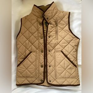 LAUREN Ralph Lauren Quilted Vest. Light tan with dark brown trim. Size S. EUC